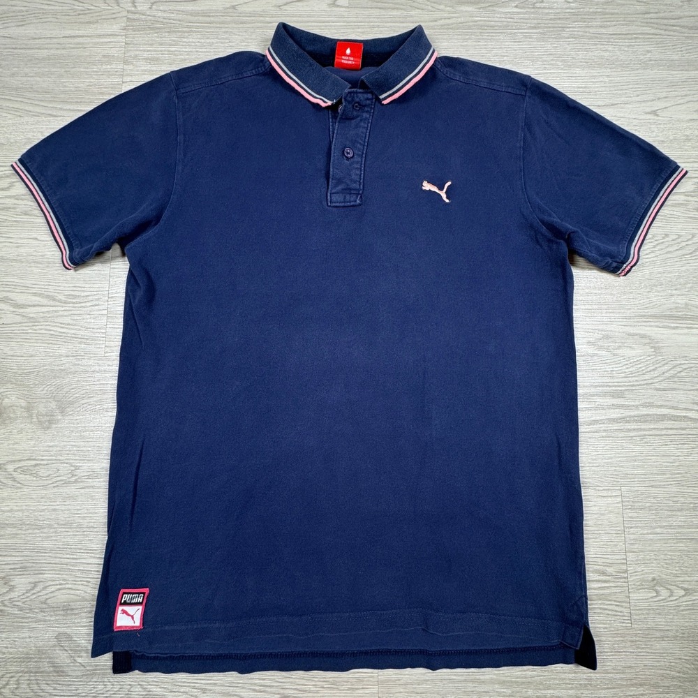 Vintage Puma Mens Polo Shirt Sport‎ Lifestyle Navy Blue XXL Pink Logo Cotton